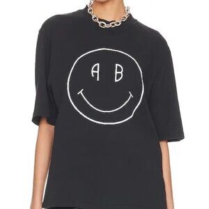 Anine Bing Avi Tee Smiley Face Black Graphic T-ee Sz: Med.